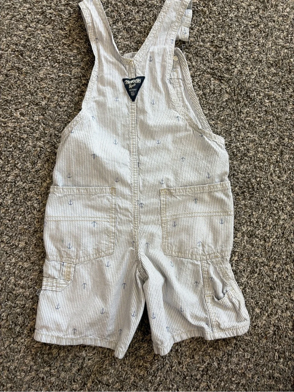 OshKosh B'gosh Light Blue & White Striped Anchor Overalls
